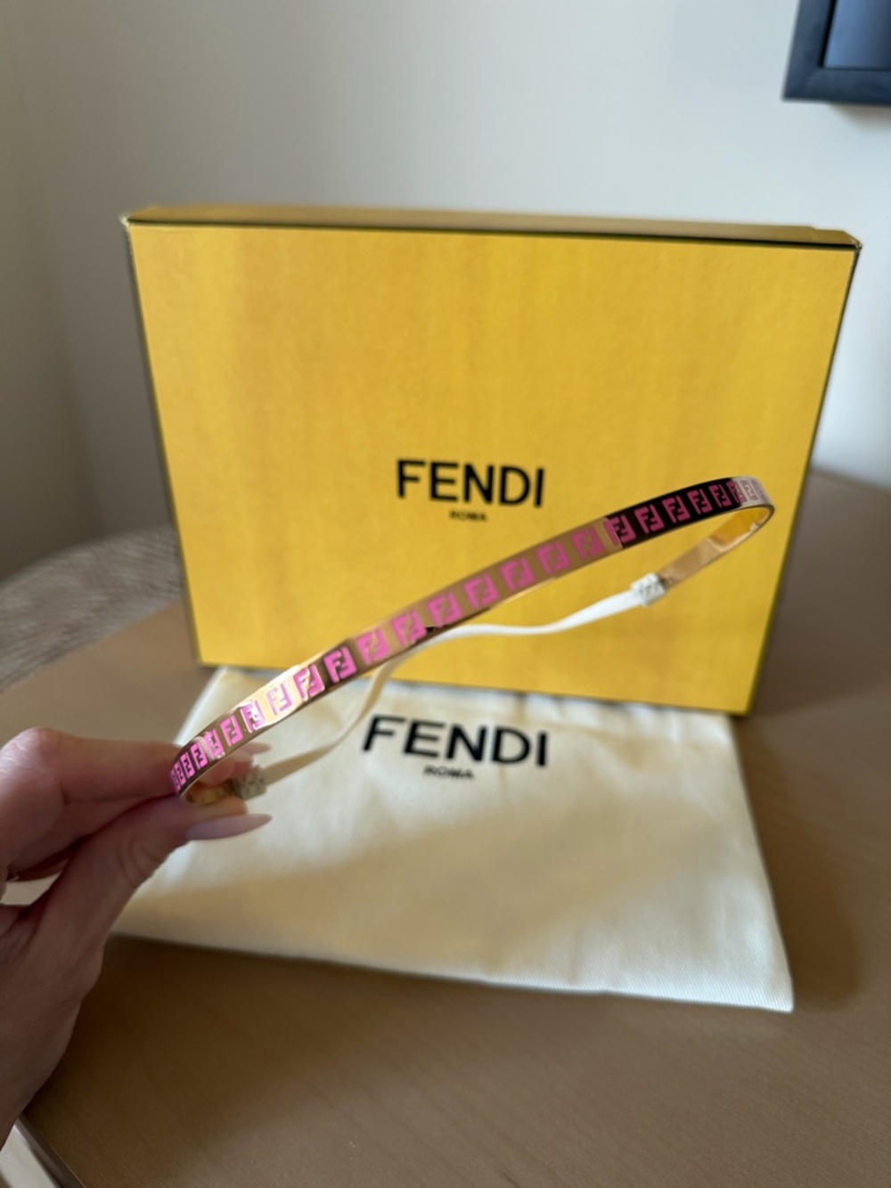 Fendi Headband, Pink and Gold Metal